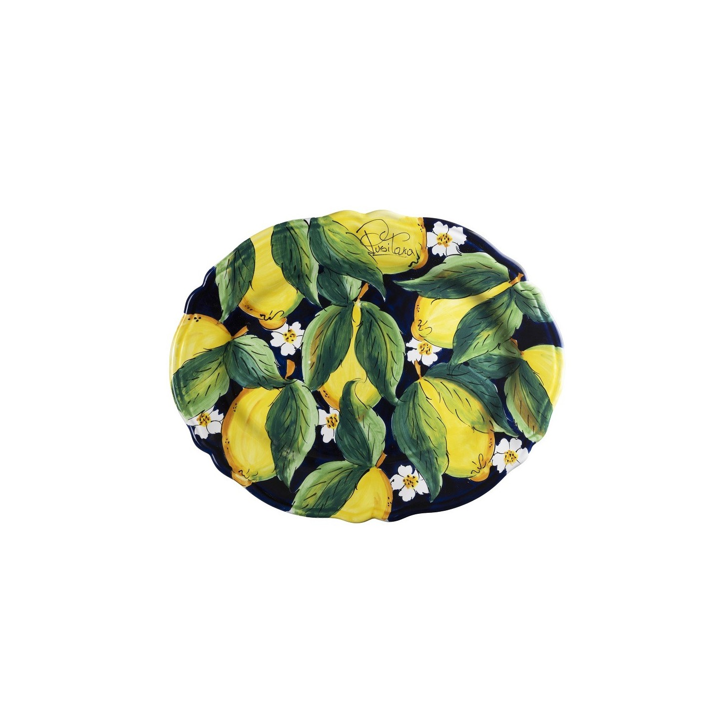 Hand-painted oval ceramic plate featuring lemons  – Sapori e Profumi di Positano