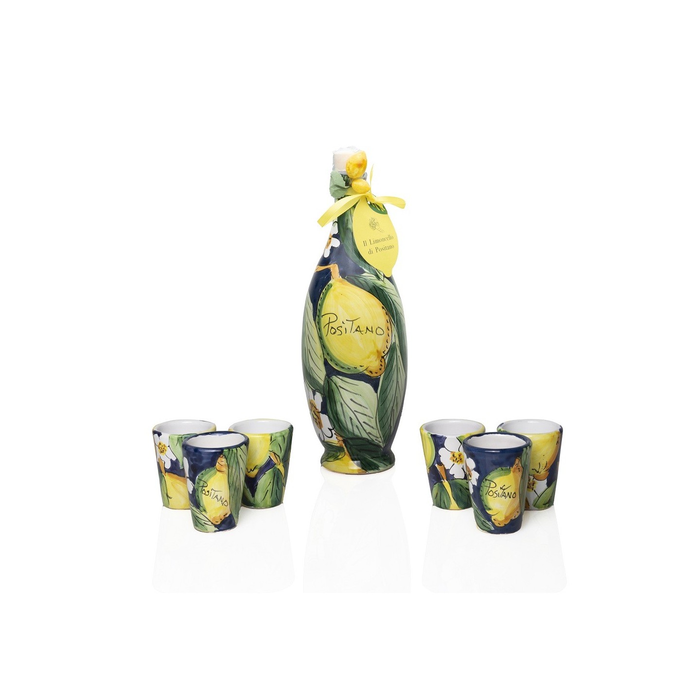 Bottiglia in ceramica dal design mediterraneo 50cl + set bicchierini in ceramica - Sapori e Profumi di Positano
