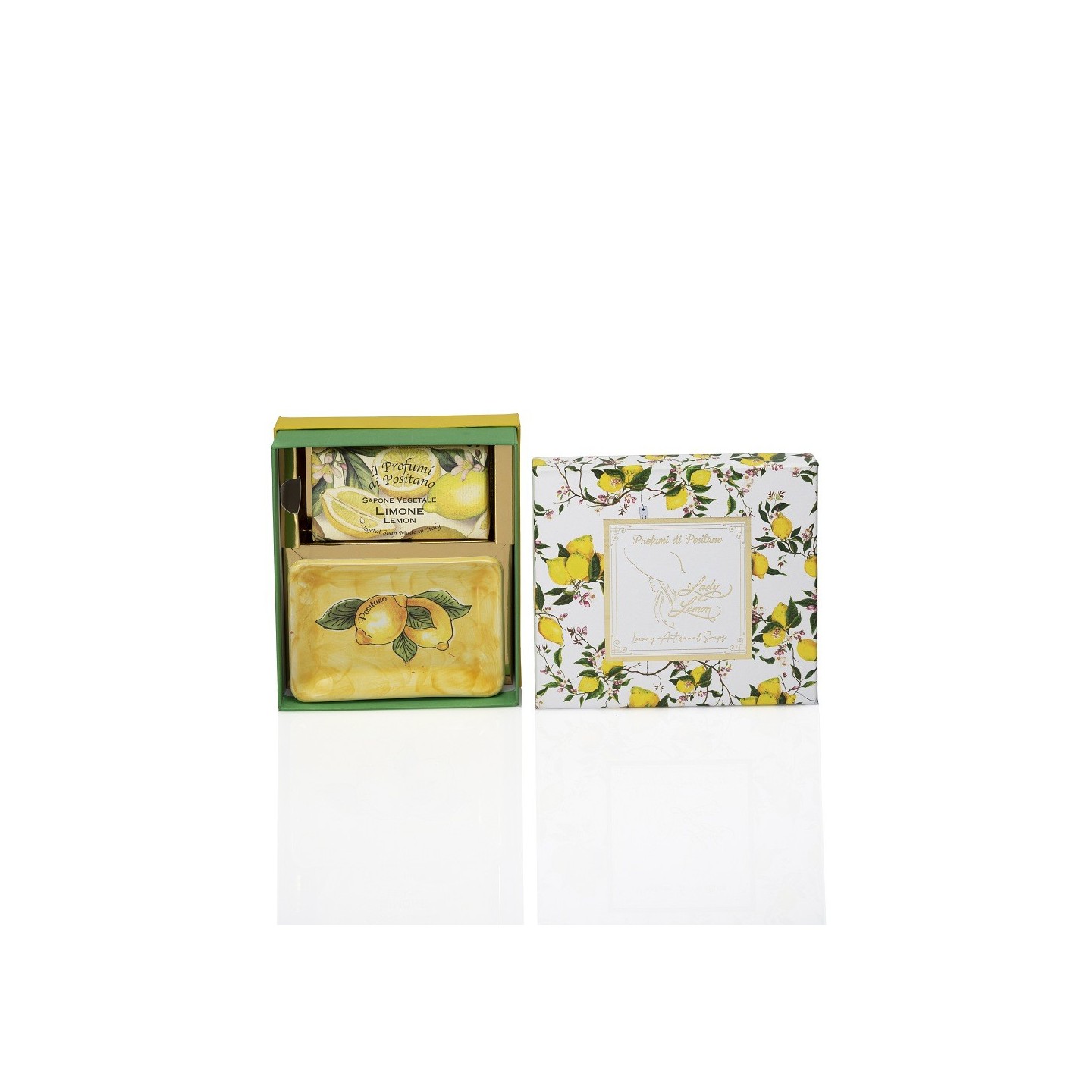 Handcrafted ceramic plate set and lemon-scented vegetable soap and Maestrale vegetable soap - Sapori e Profumi di Positano