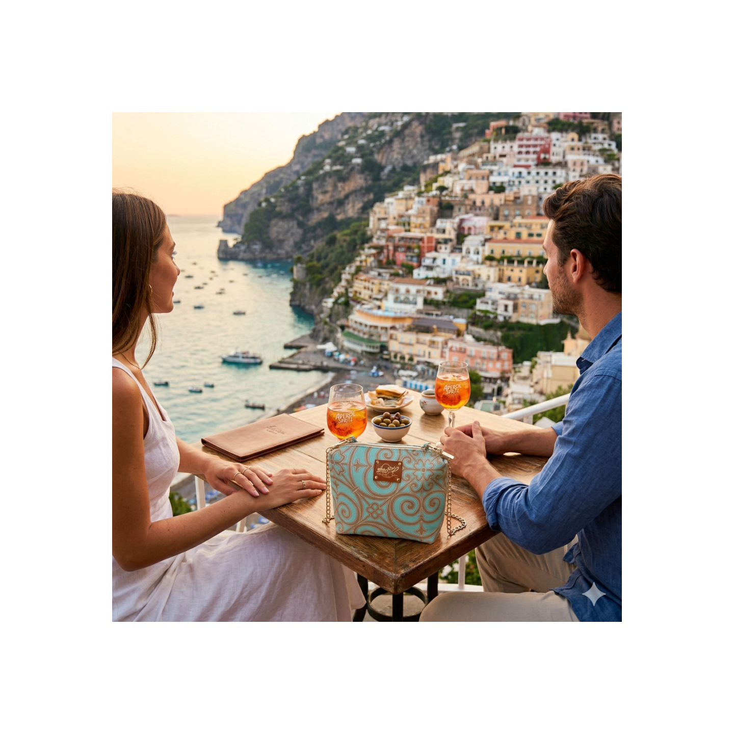 Cotton and silk bag from San Leucio, handmade in Italy with with a chain strap – Sapori e profumi di Positano.