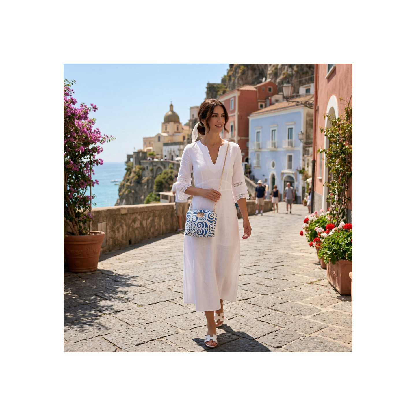 Cotton and silk bag from San Leucio, handmade in Italy with with a chain strap – Sapori e profumi di Positano