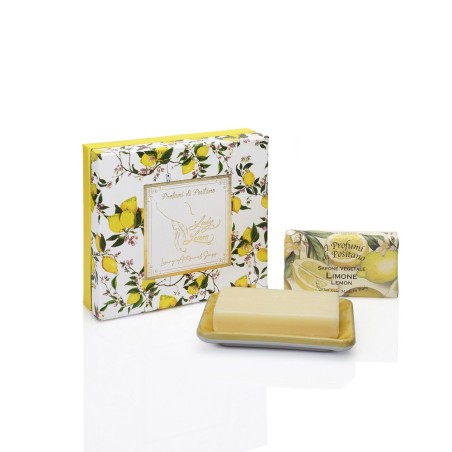 Set piatto in ceramica artigianale e sapone vegetale al limone e Acqua di Positano - Sapori e Profumi di Positano