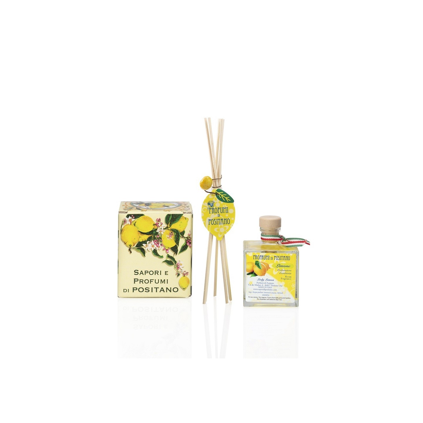 Lemon-scented room fragrance with reed sticks and a 100ml glass bottle – Sapori e Profumi di Positano